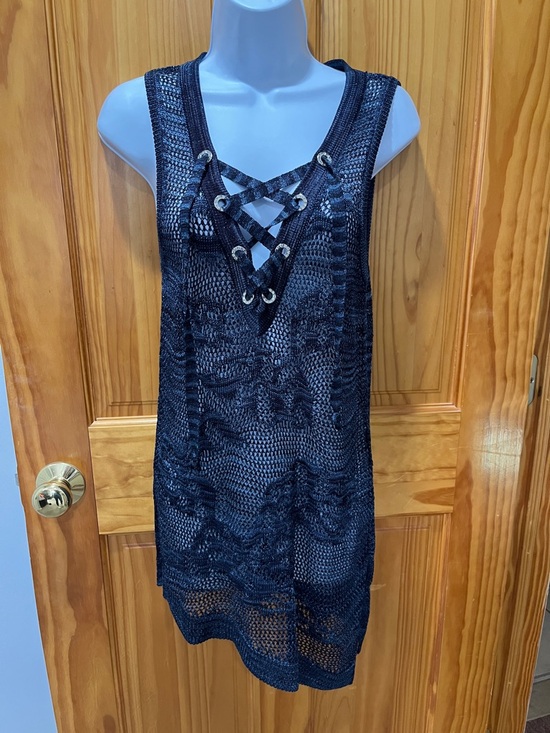 INC International Concepts Tops - INC International Concepts Blue Crochet Lace-Up Beach Cover-Up/Top